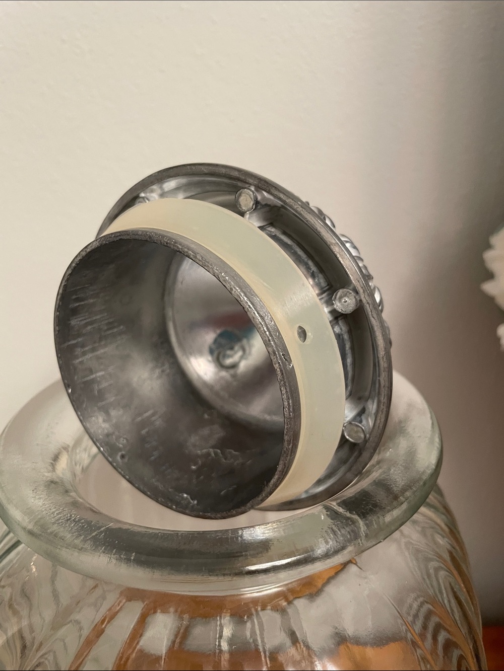 Large Ribbed Clear Glass Apothecary Jar Canister with Decorative Pewter Lid - Picture 2 of 14